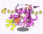  &gt;_&lt; blush_stickers crescent crescent_moon hat horn_(instrument) long_hair metalridley patchouli_knowledge purple_hair solo touhou vuvuzela 