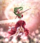  closed_eyes dancer dancing dress earrings fire_emblem fire_emblem:_seisen_no_keifu fire_emblem_genealogy_of_the_holy_war green_hair jewelry kimikahamu lipstick long_hair midriff ribbon solo sylvia sylvia_(fire_emblem) twintails 