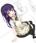  from_above fujioka_toki hime_cut long_hair purple_hair skirt smile solo thigh-highs thighhighs tray work_in_progress working!! yamada_aoi zettai_ryouiki 