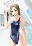  brown_hair competition_swimsuit goggles green_eyes one-piece_swimsuit pool raybar short_hair swim_cap swimsuit wet 