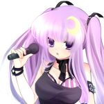  bra contemporary crescent crescent_moon etou_(cherry7) lingerie long_hair microphone patchouli_knowledge purple_eyes purple_hair solo touhou twintails underwear violet_eyes 