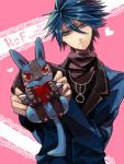  1boy blue_hair blush_stickers formal gen_(pokemon) heart ichi_kawa_ichi lucario male pokemon pokemon_(creature) pokemon_(game) red_eyes riolu suit tegaki turtleneck valentine 