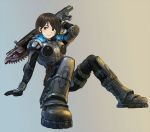  brown_eyes brown_hair chainsaw gears_of_war kiharatotsunori lancer_(weapon) short_hair simple_background solo weapon 