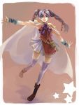  cape earrings fingerless_gloves fire_emblem fire_emblem:_seisen_no_keifu fire_emblem_genealogy_of_the_holy_war gloves hair_ribbon jewelry kaito_(sawayakasawaday) legs open_mouth ribbon silver_hair skirt smile solo thigh-highs thighhighs tinny tinny_(fire_emblem) twintails 