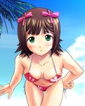  bent_over bikini brown_hair green_eyes idolmaster jiyuuyuu short_hair solo swimsuit wet 