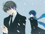  blue_eyes blue_hair brown_hair formal glasses highres hiyama_kiyoteru kaito male mouri multiple_boys scarf suit vocaloid 