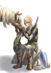  blue_eyes epona gloves hat horse kitunen link nintendo sheath sheathed shield smile sword the_legend_of_zelda weapon 