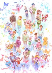  6+boys 6+girls agumon armadimon baby blonde_hair blue_eyes blue_hair bug butterfly chibimon child commentary_request digimon digimon_adventure_02 dragon gabumon glasses goggles goggles_on_head gomamon group_picture hawkmon hida_iori highres ichijouji_ken kido_jo korean_commentary koromon leafmon lizard mochimon motomiya_daisuke multiple_boys multiple_girls palmon patamon piyomon pqtiger pukamon purple_hair pyocomon standing tachikawa_mimi takaishi_takeru takenouchi_sora tanemon tentomon tokomon tunomon upamon v-mon wormmon yagami_hikari yagami_taichi 