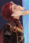  1girl 2a9um4joiu2ommf alear_(fire_emblem) alear_(male)_(fire_emblem) crying fire_emblem fire_emblem_engage hands_on_another&#039;s_face highres looking_at_another lumera_(fire_emblem) male_focus official_alternate_costume out_of_frame red_eyes redhead short_hair solo_focus tears upper_body 