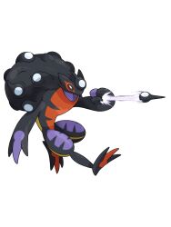  black_skin colored_skin dart fakemon greg_andrade highres motion_lines multicolored_skin no_humans open_mouth original pokemon pokemon_(creature) purple_skin red_skin simple_background solo standing sugimori_ken_(style) toad_(animal) white_background 