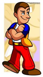  brown_shoes dee_bee_kaw implied_cuntboy jamesthereggie m.u.g.e.n male_focus pants red_pants shoes smug 