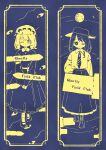  2girls boots closed_mouth collared_shirt dress english_text full_body hat highres long_sleeves looking_at_viewer maribel_hearn mob_cap monochrome multiple_girls nama_udon necktie one_eye_closed puffy_long_sleeves puffy_sleeves shirt shoes short_hair socks touhou usami_renko 