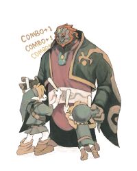  26_zzzzzz 3boys age_difference arms_up beard black_robe blonde_hair boots brown_boots clothes_grab colored_skin commentary dark-skinned_male dark_skin english_text expressionless facial_hair forehead_jewel full_body ganondorf gem green_hat green_skin green_tunic hands_up hat height_difference highres in-franchise_crossover link long_sleeves looking_down looking_up male_focus multiple_boys open_mouth orange_gem orange_hair phrygian_cap pointy_ears robe sash shoulder_belt simple_background standing the_legend_of_zelda the_legend_of_zelda:_ocarina_of_time the_legend_of_zelda:_the_wind_waker toon_link tunic untranslatable_commentary white_background white_sash wide_sleeves young_link 