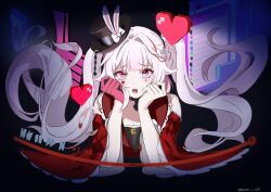  1girl black_hair buran_033 butterfly-shaped_pupils capelet chat_log diamond_(shape) diamond_facial_mark facial_mark hashtag-only_commentary hat heart heart_facial_mark highres honkai:_star_rail honkai_(series) long_hair open_mouth red_capelet solo sparkle_(honkai:_star_rail) sparxie_(honkai:_star_rail) symbol-shaped_pupils top_hat twintails twitter_username very_long_hair violet_eyes white_hair 