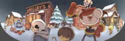  +_+ 1girl 6+boys 6+others =_= animal_ears armor bear_boy black_hat blue_hoodie bodysuit box breastplate brother_and_sister brothers building carrying carrying_person cave christmas_lights christmas_tree cinnamon_(undertale) colored_skin dad_slime demon demon_horns denim denim_shorts english_text facial_hair frisk_(undertale) furry furry_female furry_male gift gift_bear gift_box gloves green_sweater grin hand_on_own_chin hand_on_own_hip hat holding holding_gift holding_stick hood hood_down hoodie horns houten_(dre_a_mer) ice_wolf in-universe_location kid_slime_1 kid_slime_2 long_scarf monster_kid_(undertale) mouse_ears multiple_boys multiple_others mustache neon_lights one_eye_closed orange_shirt panorama papyrus_(undertale) pine_tree politics_bear rabbit_boy rabbit_ears rabbit_girl rabbit_girl_(undertale) rabbit_kid_(undertale) rabbit_tail red_demon_(undertale) red_gloves red_scarf sans_(undertale) scarf scarf_mouse shirt shorts siblings skeleton slime_(creature) smile snow star_(symbol) stick striped_clothes striped_scarf sweat sweater tail top_hat treasure_chest tree undertale utdr_(toby_fox) vertical-striped_hat village window wolf_boy yellow_skin 