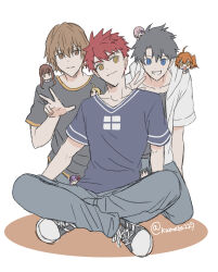  >_< 3boys 6+girls absurdres ahoge artist_name artoria_pendragon_(fate) black_eyes black_hair black_ribbon black_shirt black_shoes blonde_hair blue_eyes blunt_bangs braid braided_bun brown_eyes brown_hair closed_eyes closed_mouth collarbone cowboy_shot denim dual_persona emiya_shirou fate/extra fate/grand_order fate/stay_night fate_(series) fujimaru_ritsuka_(female) fujimaru_ritsuka_(male) full_body grey_pants hair_between_eyes hair_bun hair_ornament hair_over_one_eye hair_ribbon half-closed_eyes hand_on_another's_head hand_on_another's_shoulder hand_up highres hood hoodie huge_ahoge kishinami_hakuno_(female) kishinami_hakuno_(male) long_hair looking_at_another looking_at_viewer male_focus mash_kyrielight matou_sakura mini_person minigirl multiple_boys multiple_girls no_mouth none_(kameko227) one_side_up open_clothes open_hoodie orange_hair pants pink_hair pink_ribbon purple_shirt red_hair ribbon saber_(fate) seiza shadow shirt shoes short_hair sidelocks simple_background sitting smile sneakers spiky_hair t-shirt teeth tohsaka_rin two_side_up violet_eyes w wavy_hair white_background white_hoodie |_| 