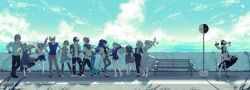  >_< 6+boys 6+girls absurdres akiyama_mizuki artist_name bag bare_legs bench bent_over black_hair black_pants black_shoes blonde_hair blue_dress blue_hair blue_pants blue_shirt blue_shorts blue_sky boots brown_eyes brown_hair c_p_r character_request chinese_commentary closed_eyes closed_mouth clouds commentary_request day denim denim_jacket denim_shorts dress drink_carton flat_color floating_hair food from_side full_body glasses goodbye green_hair grey_hair grey_pants grey_shoes hand_in_own_hair hand_on_own_head hand_on_own_hip hat high_heels highres holding holding_food holding_ice_cream holding_juice_box ice_cream jacket juice juice_box kneehighs laughing leaning_forward leaning_to_the_side long_hair long_sleeves male_focus multiple_boys multiple_girls ocean open_mouth outdoors pants pantyhose pleated_skirt ponytail poster_(medium) project_sekai purple_hair ribbon road road_sign running sailor_collar school_uniform serafuku shadow shirt shoes shore short_hair short_sleeves shorts sign skirt sky smile sneakers socks standing standing_on_one_leg sweater thigh-highs torn_clothes torn_pants twintails walking waving waving_arms waving_hands white_dress white_pantyhose white_shoes wind 