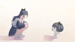  1girl :p absurdres ahoge blush breasts chibi commentary ddilpa_(lilpa) earrings greyscale_with_colored_background hair_ornament hair_ribbon halftone highres jewelry korean_commentary large_breasts lilpa long_hair long_sleeves looking_at_viewer monochrome official_alternate_costume pleated_skirt purucon red_eyes ribbon shirt skindentation skirt sleeves_past_fingers sleeves_past_wrists smile solo thigh-highs tongue tongue_out twintails virtual_youtuber waktaverse yellow_background zoom_layer 