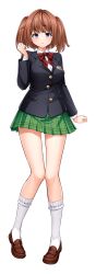  1girl black_jacket blazer blue_eyes blush bow bowtie breasts brown_hair calpish closed_mouth emblem frown full_body game_cg green_skirt hair_bobbles hair_ornament jacket kneehighs knees_together_feet_apart large_variant_set loafers long_sleeves looking_at_viewer mahou_reiki_magisphere mana_(magisphere) miniskirt non-web_source official_art pigeon-toed plaid_clothes plaid_skirt pleated_skirt red_bow red_bowtie school_uniform self-datamine shirt shoes short_hair skirt smile socks solo standing tachi-e transparent_background two_side_up v-shaped_eyebrows variant_set violet_eyes white_shirt white_socks 