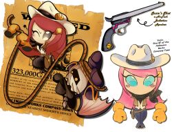  1boy 1girl alternate_costume alternate_universe bad_id bad_pixiv_id bat_wings black_neckerchief blue_eyes blush_stickers bound capicola427323 cowboy_hat cowboy_western gun hat kirby_(series) lasso meta_knight neckerchief one_eye_closed pink_hair rayman_limbs susie_(kirby) tied_up_(nonsexual) wanted_poster weapon wings 