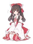  1girl bare_shoulders bow brown_eyes detached_sleeves frilled_bow frilled_hair_tubes frilled_shirt_collar frills hair_tubes hakurei_reimu highres reimu_tyuki ribbon-trimmed_sleeves ribbon_trim solo touhou white_background wide_sleeves 