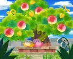  apple bandana bandana_waddle_dee blue_bandana clouds crystal day flower food fruit grass kirby kirby_(series) leaf lily_of_the_valley miclot outdoors shade sitting sky sleeping stone_wall tree wall 