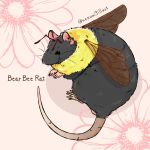  animal_focus antennae artist_name bee_wings english_text floral_background full_body grey_fur mouse nezumi3illust no_humans original pink_background simple_background twitter_username whiskers 