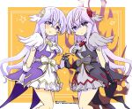  2girls alternate_costume corruption dark_persona dress dual_persona fire_emblem fire_emblem:_genealogy_of_the_holy_war frown holding_hands julia_(fire_emblem) looking_at_viewer magical_girl matching_outfits mind_control multiple_girls purple_hair smile violet_eyes yukia_(firstaid0) 