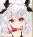  1girl azur_lane black_ribbon choker laffey_(azur_lane) long_hair medium_bangs profile red_eyes ribbon simple_background tearing_up tears twintails wavy_hair white_background white_hair zenra1112 