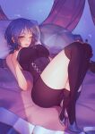  aqua_(kingdom_hearts) blue_hair breasts elufae kingdom_hearts on_bed thigh-highs 