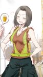  1girl aihara_ume alternate_breast_size breasts brown_hair cargo_pants citrus_(saburouta) commentary_request construction construction_site construction_worker gangshangguang_(smjy5842) hard_hat hat helmet high-visibility_vest highres holding mature_female open_mouth pants shirt short_hair 