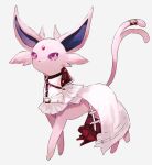  absurdres animal_focus clothed_pokemon commentary_request crinoline dot_mouth dot_nose espeon forked_tail gem highres leash no_humans pokemon pokemon_(creature) red_gemstone simple_background su_(sajo_su5) tail violet_eyes white_background 