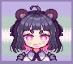  1girl ahoge animal_ears bear_ears bear_girl black_hair grin hikimayu indie_virtual_youtuber pandachi pink_eyes pink_hair pixel_art short_hair smile solo virtual_youtuber vulpixis 