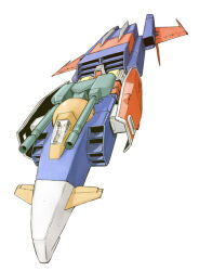  1980s_(style) 1girl canards cannon canopy_(aircraft) commentary_request earth_federation faux_retro_artstyle g-armor gundam mecha_pilot_suit mobile_suit_gundam perspective retro_artstyle saitani_umetarou sayla_mass science_fiction shield sketch spacecraft starfighter white_background 