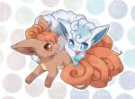  alolan_vulpix animal_focus animal_hands blue_eyes brown_fur commentary_request dot_nose fox no_humans patterned_background pokemon pokemon_(creature) towa_(clonea) vulpix white_background white_fur yellow_eyes 