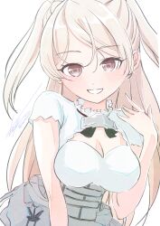  1girl absurdres armpit_cutout brown_eyes clothing_cutout conte_di_cavour_(kancolle) conte_di_cavour_nuovo_(kancolle) dress frilled_dress frills grey_dress grey_hair highres hikarinoilst kantai_collection layered_dress long_hair one-hour_drawing_challenge parted_lips smile solo two-tone_dress two_side_up white_dress 