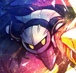  armor cape commentary_request full_body galaxia_(sword) holding holding_sword holding_weapon kirby_(series) mask meta_knight no_humans solo suta_(clusta) sword weapon 
