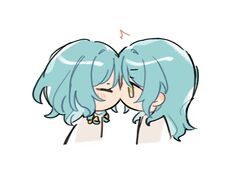  2girls aqua_hair bang_dream! bow braid chibi green_eyes hair_bow hikawa_hina hikawa_sayo incest kiss long_hair medium_hair multiple_girls multiple_hair_bows profile siblings sisters tanco_sae twin_braids twincest twins white_background yuri 