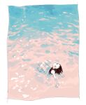  1girl bare_arms barefoot black_hair black_shirt closed_mouth from_above full_body highres kgeroua looking_up ocean original outdoors partially_submerged shirt shorts sleeveless sleeveless_shirt solo 