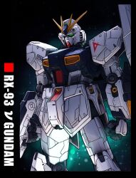  anaheim_electronics beam_rifle char's_counterattack character_name commentary_request earth_federation earth_federation_space_forces energy_gun glowing glowing_eyes green_eyes gundam lens_flare mecha mecha_focus mobile_suit nanatsuki_(arca-nize) nebula no_humans nu_gundam robot roundel science_fiction shield space star_(sky) v-fin weapon 