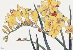  armchair book bug chair commentary_request flower highres instrument ka_(996beshi) ladybug lamp no_humans original piano rocking_horse snail teapot white_background yellow_flower 