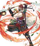  1boy attack fire_emblem fire_emblem_fates fire_emblem_heroes flaming_weapon fox_mask headband highres holding holding_polearm holding_weapon japanese_clothes kunai male_focus mask mask_on_shoulder mouth_mask ninja non-web_source official_alternate_costume official_art one_eye_closed pectoral_cleavage pectorals polearm rope saizo_(fire_emblem) saizo_(ninja)_(fire_emblem) scar scar_across_eye shimenawa solo tabi v-shaped_eyebrows weapon 