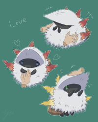  +++ 1other absurdres alternate_color animal_focus aqua_outline blue_eyes bug closed_eyes commentary_request english_text green_background green_eyes headpat heart highres larvesta outline petting pokemon pokemon_(creature) pokemon_focus shiny_and_normal shiny_pokemon simple_background tearing_up yu_(pocketsun636) 