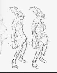  1boy animal_ears blousquidly cropped fire_emblem fire_emblem_awakening full_body furrification furry highres male_robin_(fire_emblem) monochrome multiple_views rabbit_boy rabbit_ears rabbit_tail reference_sheet sketch taguel tail 