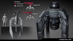  1other 3d caldari_state_(eve_online) commentary concept_art dust_514 english_commentary english_text eve_online full_body gradient_background grey_background grey_theme gun helmet highres machine official_art piston realistic science_fiction solo standing weapon 
