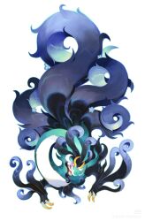  aqua_skin black_fur claws colored_skin dragon drampa facial_hair goatee highres horns long_neck mega_drampa mega_pokemon mustache no_humans nostrils open_mouth ou331 pink_eyes pokemon pokemon_(creature) pokemon_focus sharp_teeth teeth 