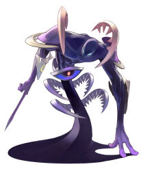  1boy abs blue_eyes blue_sclera colored_sclera colored_skin commentary fujishima_kousuke full_body hand_on_floor highres looking_at_viewer male_focus monster monster_focus muscular no_humans official_art purple_skin shadow_(tales) simple_background solo spikes standing tales_of_(series) tales_of_symphonia third-party_source white_background 