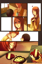  1boy 2girls black_eyes black_hair bleach blush box box_of_chocolates chocolate closed_eyes closed_mouth collared_shirt crying gift gift_box hand_on_own_neck head_out_of_frame heart heart-shaped_box highres holding holding_gift indoors inoue_orihime khaizusan kuchiki_rukia kurosaki_ichigo long_hair long_sleeves looking_at_another multiple_girls official_alternate_costume orange_hair sad school_uniform shirt short_hair smile spiky_hair sweater_vest tears teeth third-party_source web_address white_shirt window 