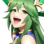 1girl green_eyes green_hair kid_icarus laughing nintendo open_mouth palutena white_background