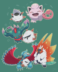  +++ ? ?? absurdres blank_speech_bubble claws closed_eyes colored_sclera commentary_request dragon fangs flutter_mane green_background happy highres larvesta no_humans open_mouth outline pokemon pokemon_(creature) pokemon_focus red_sclera roaring_moon scream_tail simple_background slither_wing smile speech_bubble white_outline wings yellow_eyes yu_(pocketsun636) 